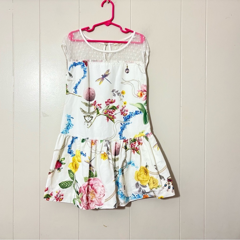 MONNALISA Italy Girls Cotton Floral White Dress Size 9